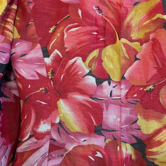 Doncaster New York Floral Linen & Silk Jean Jacket Style, Size 4, Lined, Pockets - Picture 3 of 11